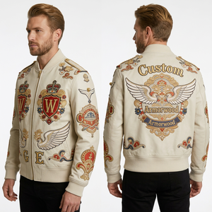 Chaqueta Universitaria de Piel de Oveja con Diseño Ombré Personalizado para Hombre, Cierre de Cremallera, Diseño de Bordado Liso - Product Image 2