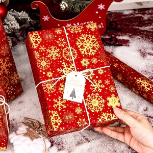 Red Gold Snowflake <b>Pattern</b> Gift Wrapping <b>Paper</b> Double-Sided Art <b>Paper</b> for Holiday Packaging - Product Image 1