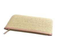 Pochette de maquillage portable personnalisée pour femme, trousse de toilette en paille, sac à main d'été, sacs cosmétiques de rangement quotidien, pochette plate à fermeture éclair en paille