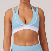 Bra Yoga Wanita Tanpa Jahitan, Penyangga Tinggi, Anti Guncangan, dengan Tali Silang, Bahan Spandex/Nylon yang Bernapas untuk Yoga & Lari