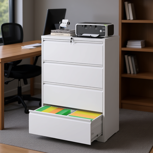White 4 Drawer Lateral File <b>Cabinet</b> Lockable Steel Legal Letter A4 F4 Size Home Office Furniture - Product Image 2