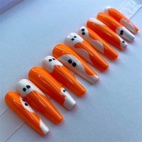 Ongles de doigt 100% ongles en acrylique grossiste fait à la main tête de citrouille fantôme acrylique longs ongles d'hiver usine
