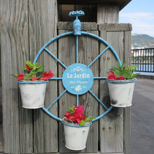 Grand support à fleurs en fer enduit de poudre durable moderne vintage Kit de support en fer forgé pour le <span class=keywords><strong>jardin</strong></span> et la maison Seau en métal <span class=keywords><strong>bleu</strong></span> pour l'intérieur - Product Image 1