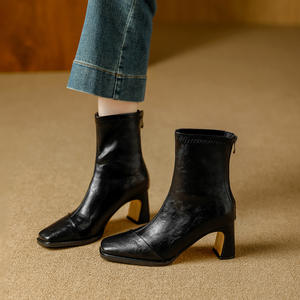 Bottines pour femme à talon épais et bout carré, confortables et multifonctionnelles, au design rétro - Product Image 4