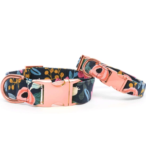 Großhandel Design Print Rosa Floral <span class=keywords><strong>Navy</strong></span> Hunde halsband mit Roségold Metalls chnalle - Product Image 4