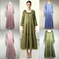 Robe élégante rouge vin à fleurs 3D, robe modeste à manches longues, robe fluide à coupe trapèze, robe de soirée formelle haut de gamme pour femme de bureau professionnelle