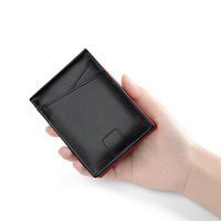 Minibook dompet uang ramping pria, klip uang lipat dua pemblokir RFID untuk pria dengan jendela ID