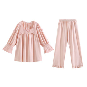 Pigiama <span class=keywords><strong>a</strong></span> maniche lunghe per ragazze, primaverile autunnale, vestibilità ampia, stile principessa francese, in pizzo, comodo abbigliamento da casa con <span class=keywords><strong>pantaloni</strong></span> - Product Image 3