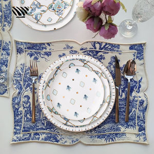 <span class=keywords><strong>Service</strong></span> de table en <span class=keywords><strong>porcelaine</strong></span> fine à motif rétro bleu-vert : Assiettes en <span class=keywords><strong>porcelaine</strong></span> de qualité supérieure et ensemble de vaisselle en céramique élégant avec bordure dorée - Product Image 1