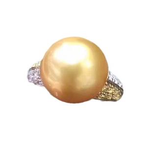 Anillo de Oro de 18K Chapado en Oro Amarillo con Cuentas Redondas de 12-11mm de Luz Intensa, Anillo de Oro de Agua de Mar Extremadamente Concentrado, Comparable a los Anillos de Perlas - Product Image 5