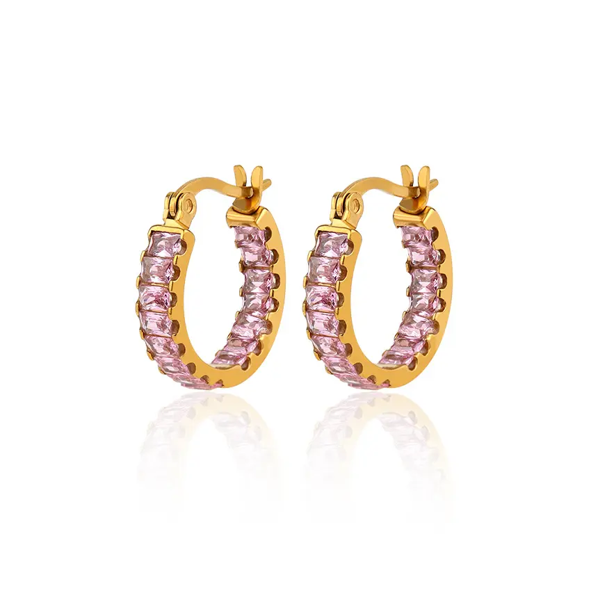 RAKOL ZPE1535 anting-anting zamrud CZ, Perhiasan besi tahan karat 18k anting-anting manset Cubic Zirconia Hoop, Aksesori Wanita