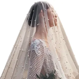Длинная вуаль невесты, элегантная винтажная жемчужная вуаль, украшения для волос, свадебная вуаль, студия путешествий, веб-знаменитости