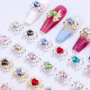 Supplier In Bulk Luxury Trending Flat Back Glass Heart Rhinestones Nail Decorations Supplies 2024 Bow Nail Charms