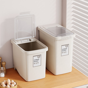 Storage Bucket Rice Storage Box 8L 12.5L 18L Flip Top Lid For Kitchen Food Grade Plastic Rectangle White - Product Image 1