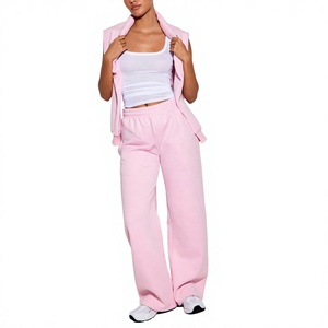 Custom LOGO Terry Cotton Women's Pants & Trousers Track Pants <b>Jogger</b> <b>Wide</b> Plus Size High Street Loose <b>Leg</b> Sweatpants for Women - Product Image 1