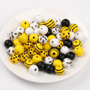 ลูกปัดไม้พิมพ์ลายผึ้งสีเหลือง ลูกปัดกลมสำหรับตกแต่งบ้าน DIY 240 ชิ้น หกสี - Product Image 1