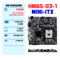 全新 HM65 薄型 Mini-ITX 主板支持 Intel 第二代和第三代笔记本电脑 CPU DDR3 SO-DIMM MSATA SSD SATA2.0 HM65 Mini-ITX 主板