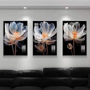 <span class=keywords><strong>Peinture</strong></span> abstraite de luxe moderne en porcelaine de cristal simple canapé fond mural décoratif <span class=keywords><strong>triptyque</strong></span> fleur papier nature morte - Product Image 6