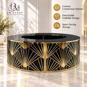 Barra de Bar Redonda Plegable de Acero Inoxidable Dorado y Negro Personalizada con Tapa de Vidrio Templado Desmontable - Product Image 1