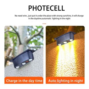 Lampu dinding pagar tenaga surya, alat penerangan luar ruangan tahan air pencahayaan malam penuh suhu warna dapat diatur nyala/mati otomatis 3 LED - Product Image 3