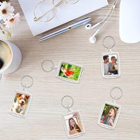 Porte-clés rectangulaire en acrylique vierge pour photos, kit de porte-clés personnalisé, fournisseur d'usine OEM en gros