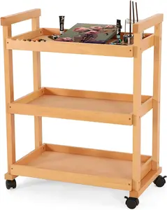 Houten Keuken Trolley Kar Met 2 Laden En 2 Planken, Keuken Opslag Trolley Met Wielen