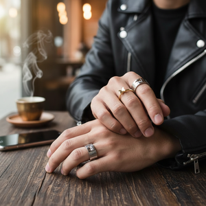 Vendita calda all'ingrosso semplice Punk da uomo anelli regolabili di tendenza moda luna strass intarsio 18K placcatura colore Design di apertura - Product Image 3