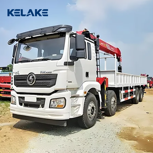 KELAKE Yellow 8x4 <b>Flatbed</b> Crane <b>Truck</b> With Straight Arm Boom - Product Image 4