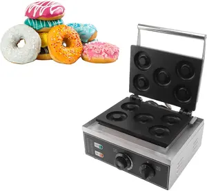 Máquina eléctrica comercial para hacer rosquillas, 5 agujeros, doble cara, calefacción, máquina para hacer rosquillas, temporizador de 0-5 minutos, modelos gruesos