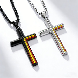 New cross-border minimalist pennant cross <b>titanium</b> steel necklace, unisex style, personalized accessory wholesale. - Product Image 1