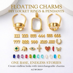 จี้ห้อยรูปวงแหวนแบบลอยได้ |   ฐานเครื่องประดับ DIY แบบเปลี่ยนได้ ชุบทอง 18K ทำจากทองเหลือง พร้อมจี้: หิน, ตัวเลขนำโชค - Product Image 1