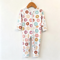 Weicher Bambus Donut-Print Familien-Pyjama-Set mit Reißverschluss und Knöpfen für Mama, Kinder und Baby Loungewear Schlafanzug Outfit