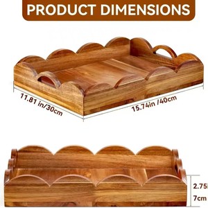 Bandeja de servir rectangular Baorui de madera de acacia de 15.74 pulgadas con asas para té, café, frutas y aperitivos en el hogar - Product Image 1