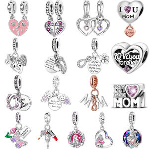 Vendita calda placcato in argento 925 cuore amore ciondoli regalo per la <span class=keywords><strong>festa</strong></span> <span class=keywords><strong>della</strong></span> <span class=keywords><strong>mamma</strong></span> braccialetto cuore con zircone ciondolo perline gioielli alla moda - Product Image 1