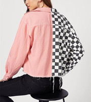 Blouson bombardier rose en jean bicolore pour femmes de haute qualité pour femmes