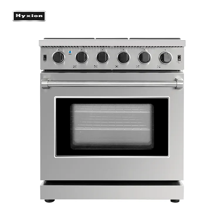 New stainless steel 5-burner gas cooking range with gas oven