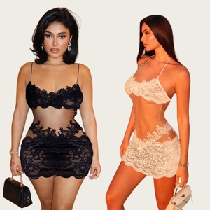 ชุดเดรสลูกไม้ตาข่ายซีทรูสำหรับผู้หญิง - ชุดนอนเซ็กซี่ 3-in-1, ชุดคลุมชายหาด และชุดเดรสสำหรับใส่กับชุดว่ายน้ำสำหรับวันหยุดฤดูร้อน - Product Image 1