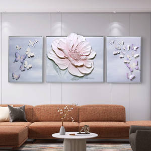 Peinture décorative murale <span class=keywords><strong>triptyque</strong></span> en résine 3D rectangulaire pour salon, style moderne minimaliste de luxe léger - Product Image 2