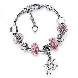 Unicorn Pendant Kids Charms Bracelet DIY Crystal Beads Bangles Fashion Design Lucky Bracelet for Girls