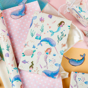 Mermaid and Sea Creatures Gift <b>Wrapping</b> <b>Paper</b> Double Side Art <b>Paper</b> Eco-Friendly Digital Printing Roll for <b>Girls</b> Craft - Product Image 1