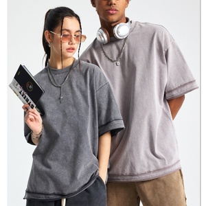 T-shirt en coton 100% de haute qualité, coupe classique, tricoté, délavé à l'acide, décontracté, impression de logo personnalisée pour hommes, vente en gros - Product Image 2