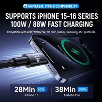 Câble de données de charge rapide Cantell 100W Type-C 5A, câble de charge Type-C vers Type-C en nylon tressé pour appareils iOS et Android