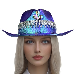 מפעל manwu יוקרתי כובע קאובוי מערבי כחול עם rhinestone עבור מסיבות חופים פסטיבלי בחוץ - Product Image 1