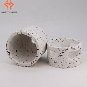 Cilindro vaso cilindrico in terrazzo <span class=keywords><strong>bianco</strong></span> con pietre colorate <span class=keywords><strong>vasi</strong></span> per fioriere in <span class=keywords><strong>cemento</strong></span> con base in <span class=keywords><strong>cemento</strong></span> per interni - Product Image 3
