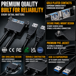 LUNG KAY Dual USB 3.0 Tinned <b>Copper</b> Conductor PVC Insulation Panel Mount Extension Cable <b>Screw</b> Mounting Holes Dual Male Female - Product Image 2