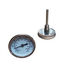 HUBEN 0-200 ° Termometer Bimetal Baja Tahan Karat C untuk Pengukur Suhu Hopper Pengering, Indikator Suhu Industri