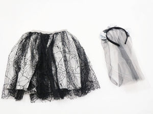 Ensemble de déguisement gothique pour filles MS : Robe tutu, jupe en résille toile d'araignée, voile et coiffe pour fête et cosplay - Product Image 2