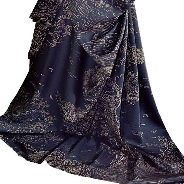 2023 polyester fashion trend new real silk satin, elegant and dignified, black gold silk printing dark queen style used for wome