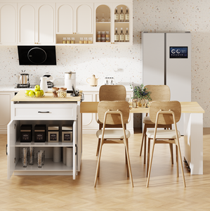Kitchen <b>Island</b> Extendable Solid Wood Dining <b>Table</b> Double-sided Storage 2 Drawers Power Outlet Side Shelves-Eco-Friendly - Product Image 3