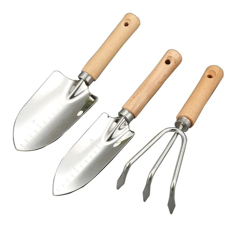 amazon hot selling wood handle outdoor GardenTools rake spade shovel 3 pieces set garden tool